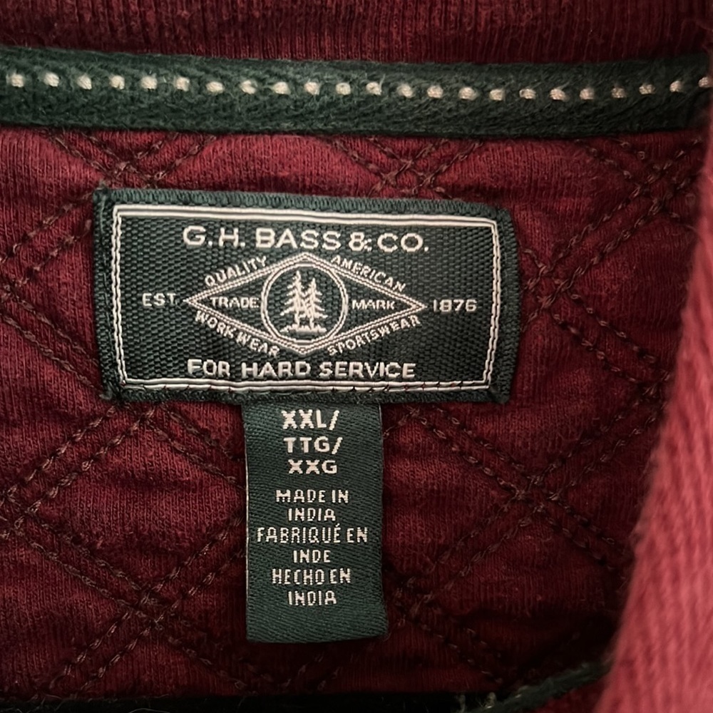 GH Bass 1/4 Zip Pullover Sweatshirt Quilted Burgandy Mens Size XXL Cotto… - Picture 4 of 4